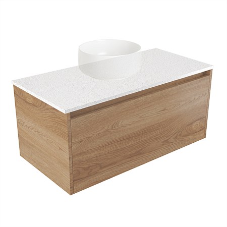 Elementi Sienna 900mm Wall-Hung Vanity Motion Elestone Flat Top Southern Oak Timberland