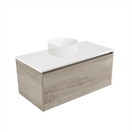 Elementi Sienna 900mm Wall-Hung Vanity Motion Elestone Flat Top Ashen Walnut Timberland