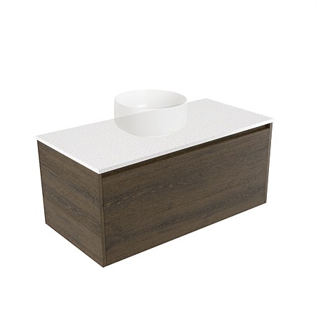 Elementi Sienna 900mm Wall-Hung Vanity Motion Elestone Flat Top Smokey Oak Timberland