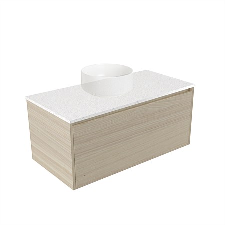 Elementi Sienna 900mm Wall-Hung Vanity Motion Elestone Flat Top Seasoned Oak