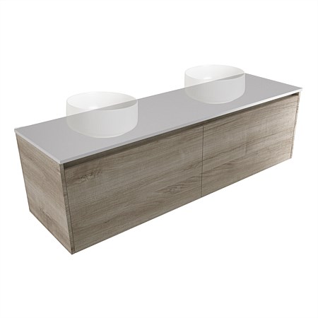 Elementi Sienna 1500mm Double Wall-Hung Vanity Moonlight Elestone Flat Top Ashen Walnut Timberland