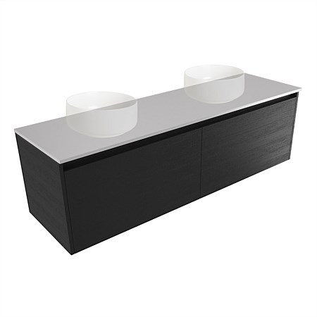 Elementi Sienna 1500mm Double Wall-Hung Vanity Moonlight Elestone Flat Top Black Timberland