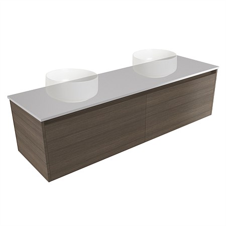 Elementi Sienna 1500mm Double Wall-Hung Vanity Moonlight Elestone Flat Top Charred Oak