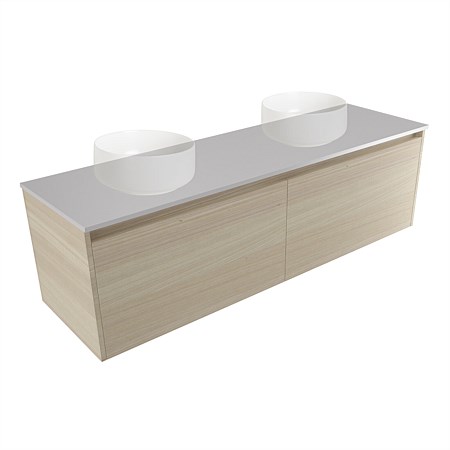 Elementi Sienna 1500mm Double Wall-Hung Vanity Moonlight Elestone Flat Top Seasoned Oak