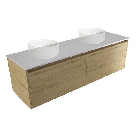 Elementi Sienna 1500mm Double Wall-Hung Vanity Moonlight Elestone Flat Top French Oak Velvet