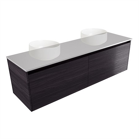 Elementi Sienna 1500mm Double Wall-Hung Vanity Moonlight Elestone Flat Top Fiordland Elm Wilderness