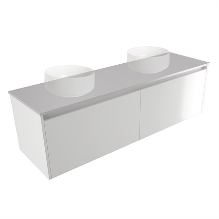 Elementi Sienna 1500mm Double Wall-Hung Vanity Moonlight Elestone Flat Top White Gloss