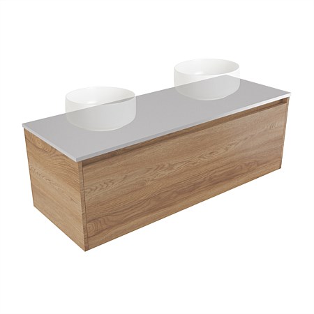 Elementi Sienna 1200mm Double Wall-Hung Vanity Moonlight Elestone Flat Top Southern Oak Timberland