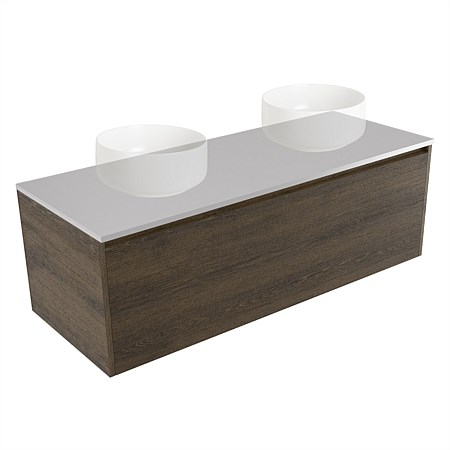 Elementi Sienna 1200mm Double Wall-Hung Vanity Moonlight Elestone Flat Top Smokey Oak Timberland