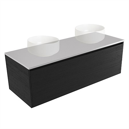 Elementi Sienna 1200mm Double Wall-Hung Vanity Moonlight Elestone Flat Top Black Timberland