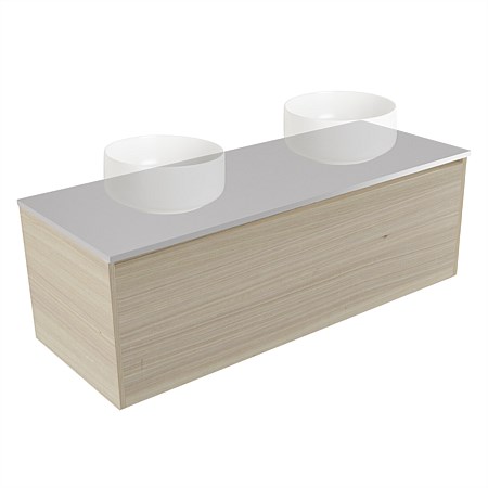 Elementi Sienna 1200mm Double Wall-Hung Vanity Moonlight Elestone Flat Top Seasoned Oak