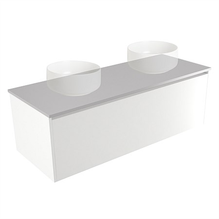 Elementi Sienna 1200mm Double Wall-Hung Vanity Moonlight Elestone Flat Top White Gloss
