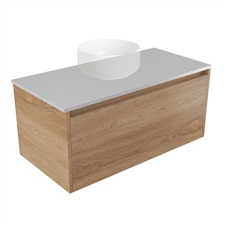 Elementi Sienna 900mm Wall-Hung Vanity Moonlight Elestone Flat Top Southern Oak Timberland