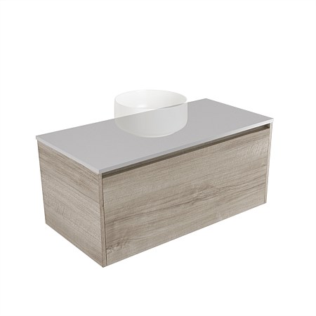 Elementi Sienna 900mm Wall-Hung Vanity Moonlight Elestone Flat Top Ashen Walnut Timberland