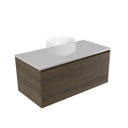 Elementi Sienna 900mm Wall-Hung Vanity Moonlight Elestone Flat Top Smokey Oak Timberland