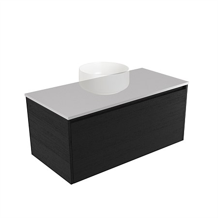 Elementi Sienna 900mm Wall-Hung Vanity Moonlight Elestone Flat Top Black Timberland