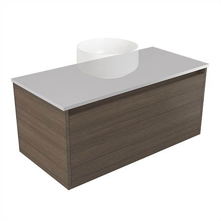 Elementi Sienna 900mm Wall-Hung Vanity Moonlight Elestone Flat Top Charred Oak