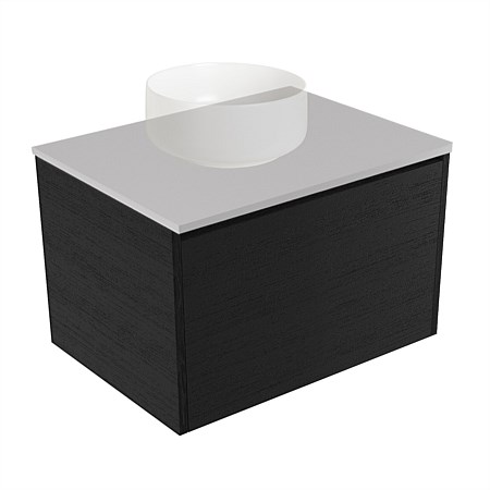 Elementi Sienna 600mm Wall-Hung Vanity Moonlight Elestone Flat Top Black Timberland