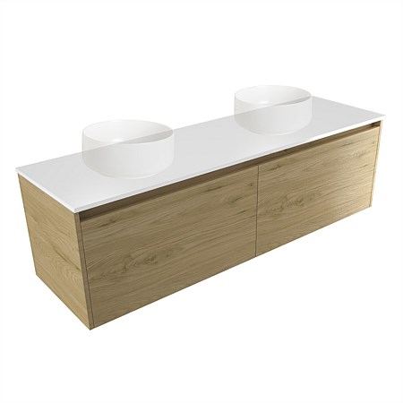 Elementi Sienna 1500mm Double Wall-Hung Vanity White Elestone Top French Oak Velvet