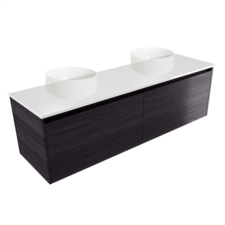 Elementi Sienna 1500mm Double Wall-Hung Vanity White Elestone Top Fiordland Elm Wilderness