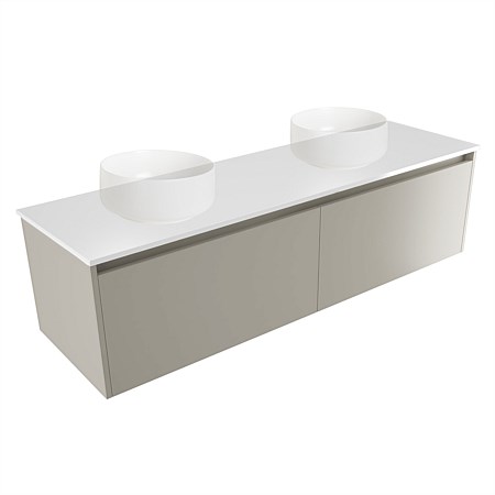 Elementi Sienna 1500mm Double Wall-Hung Vanity White Elestone Top Dawn Grey