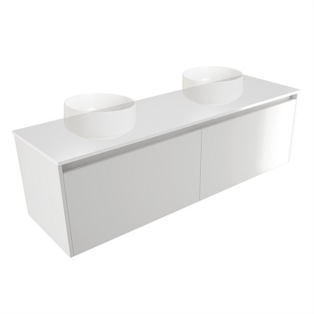 Elementi Sienna 1500mm Double Wall-Hung Vanity White Elestone Top White Gloss