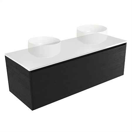 Elementi Sienna 1200mm Double Wall-Hung Vanity White Elestone Top Black Timberland