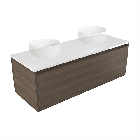 Elementi Sienna 1200mm Double Wall-Hung Vanity White Elestone Top Charred Oak