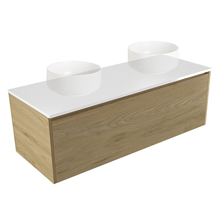 Elementi Sienna 1200mm Double Wall-Hung Vanity White Elestone Top French Oak Velvet