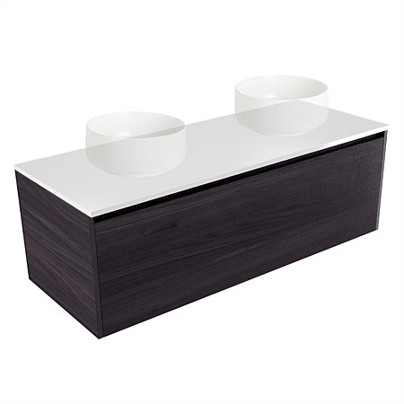 Elementi Sienna 1200mm Double Wall-Hung Vanity White Elestone Top Fiordland Elm Wilderness