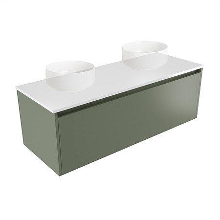 Elementi Sienna 1200mm Double Wall-Hung Vanity White Elestone Top Green Slate