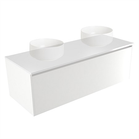 Elementi Sienna 1200mm Double Wall-Hung Vanity White Elestone Top White Gloss