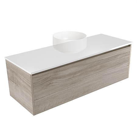 Elementi Sienna 1200mm Wall-Hung Vanity White Elestone Top Ashen Walnut Timberland