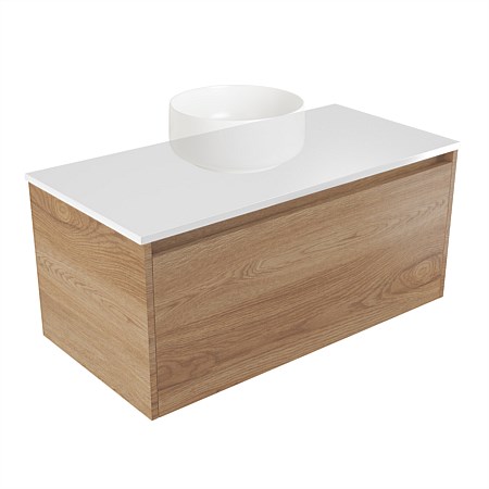 Elementi Sienna 900mm Wall-Hung Vanity White Elestone Top Southern Oak Timberland