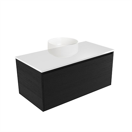 Elementi Sienna 900mm Wall-Hung Vanity White Elestone Top Black Timberland