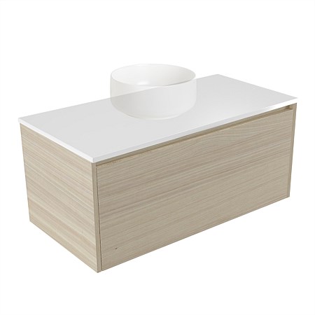 Elementi Sienna 900mm Wall-Hung Vanity White Elestone Top Seasoned Oak