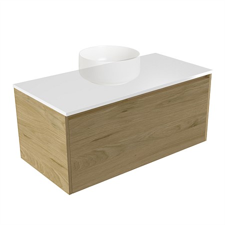 Elementi Sienna 900mm Wall-Hung Vanity White Elestone Top French Oak Velvet