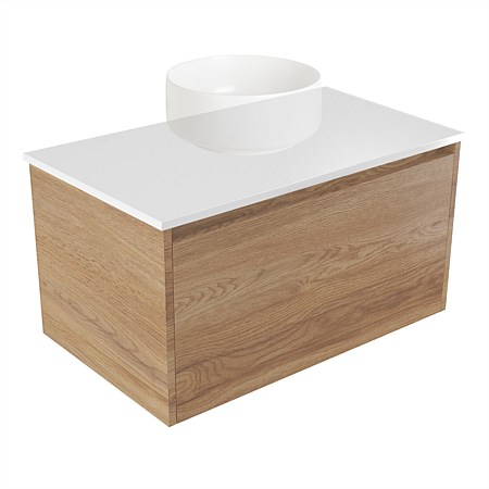 Elementi Sienna 750mm Wall-Hung Vanity White Elestone Top Southern Oak Timberland