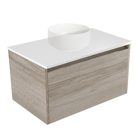 Elementi Sienna 750mm Wall-Hung Vanity White Elestone Top Ashen Walnut Timberland