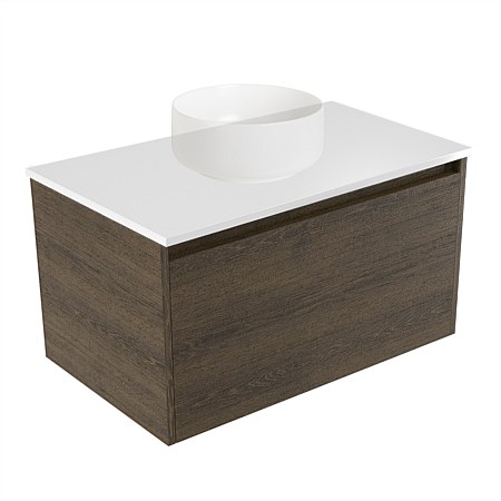 Elementi Sienna 750mm Wall-Hung Vanity White Elestone Top Smokey Oak Timberland