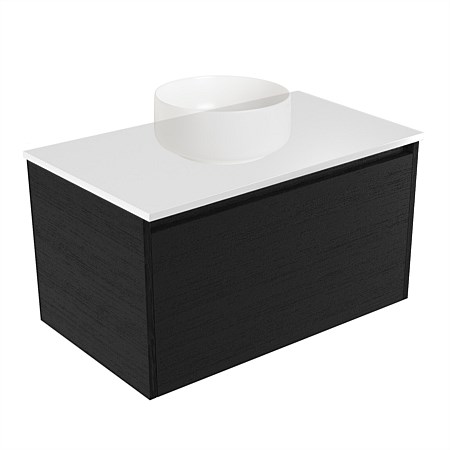 Elementi Sienna 750mm Wall-Hung Vanity White Elestone Top Black Timberland