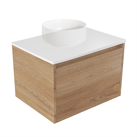 Elementi Sienna 600mm Wall-Hung Vanity White Elestone Top Southern Oak Timberland
