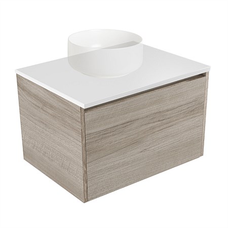 Elementi Sienna 600mm Wall-Hung Vanity White Elestone Top Ashen Walnut Timberland
