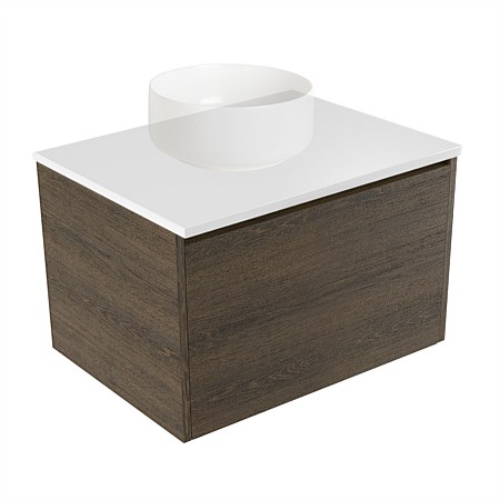 Elementi Sienna 600mm Wall-Hung Vanity White Elestone Top Smokey Oak Timberland