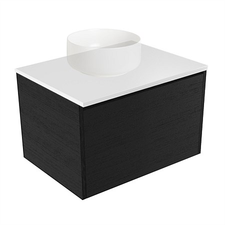 Elementi Sienna 600mm Wall-Hung Vanity White Elestone Top Black Timberland