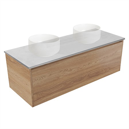 Elementi Sienna 1200mm Grey Concrete Top Double Wall-Hung Vanity Southern Oak Timberland