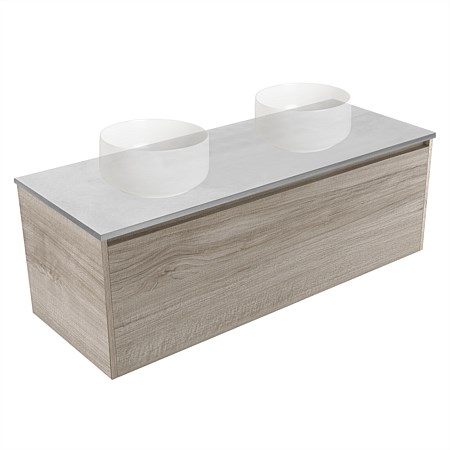 Elementi Sienna 1200mm Grey Concrete Top Double Wall-Hung Vanity Ashen Walnut Timberland