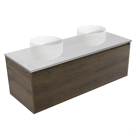 Elementi Sienna 1200mm Grey Concrete Top Double Wall-Hung Vanity Smokey Oak Timberland