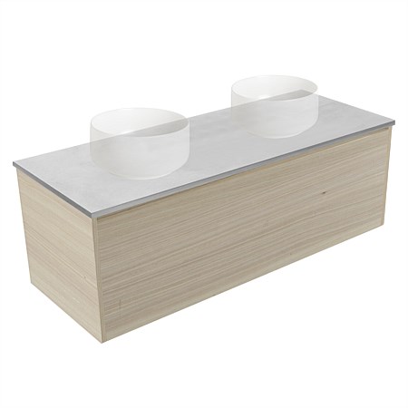 Elementi Sienna 1200mm Grey Concrete Top Double Wall-Hung Vanity Seasoned Oak