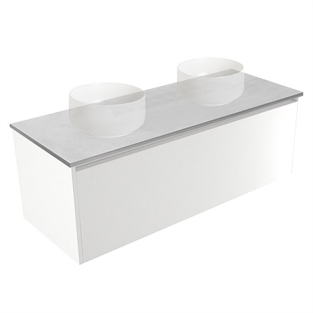 Elementi Sienna 1200mm Grey Concrete Top Double Wall-Hung Vanity White Gloss